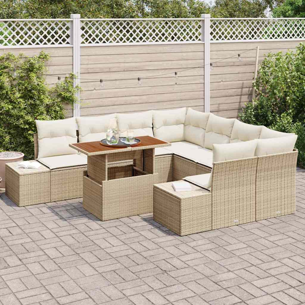 Garten-Sofa-Set mit Speicher 9 pcs Beige Poly Rattan